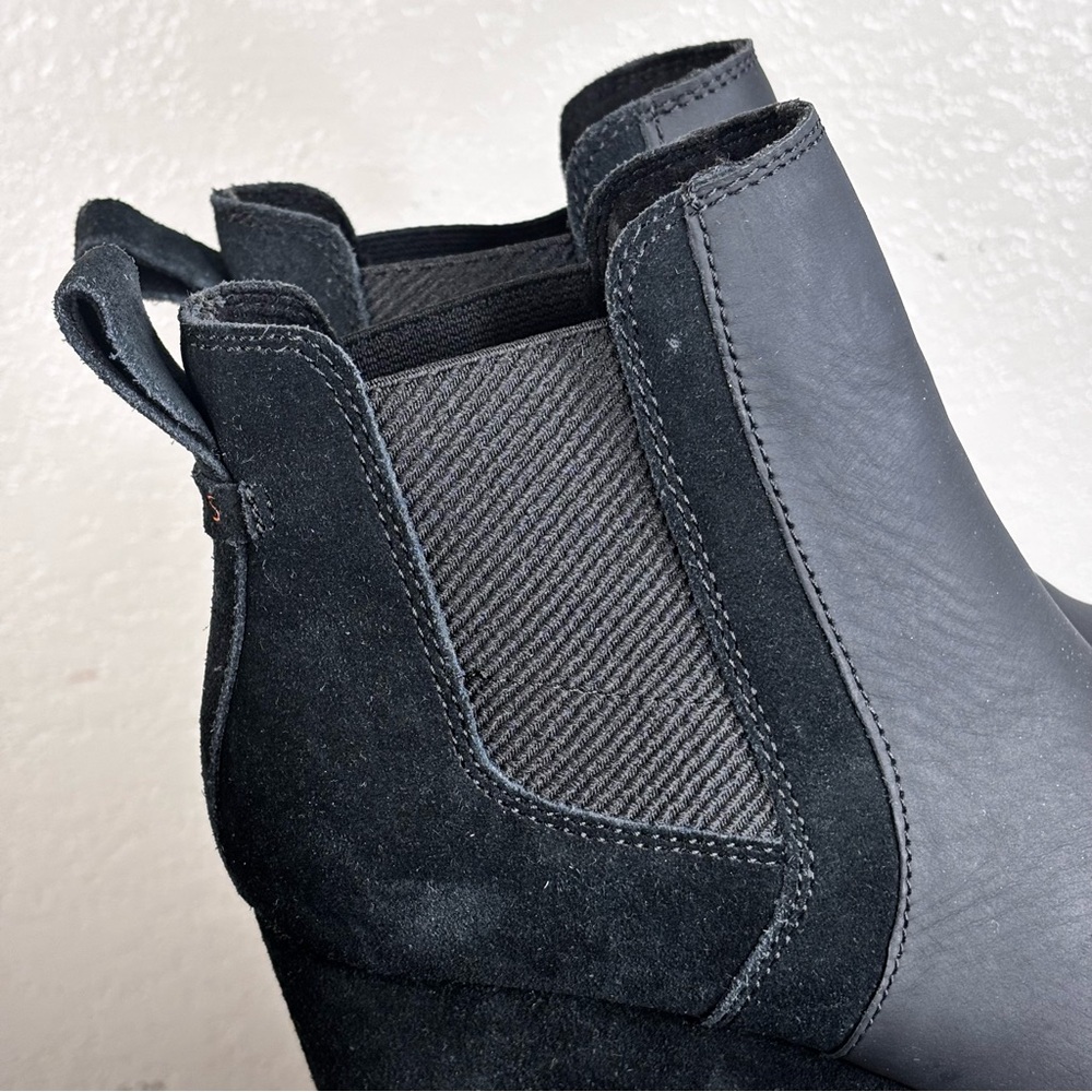 New Toms Black Leather/Suede Wedge Ankle Booties 1” Platform Lug Sole Size 7.5M - Picture 7 of 15
